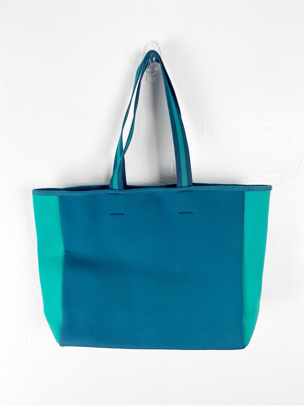 SUMMERSALT Two Tone Teal Green Neoprene Two Straps Button Closure Beach Bag Tote